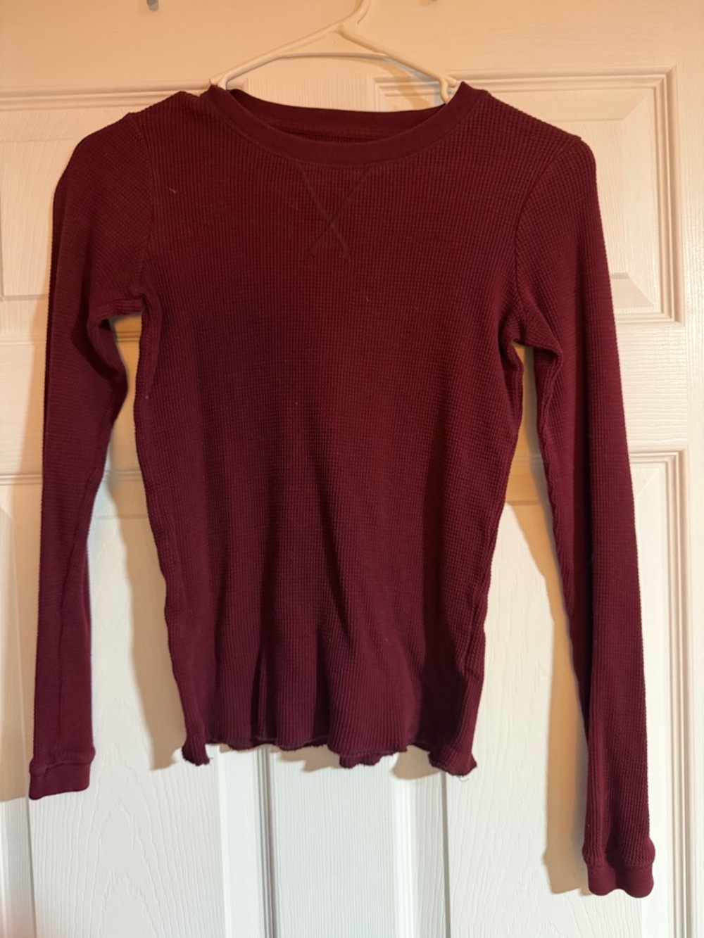 Everlane Organic Cotton Long Sleeve Waffle Knit Top - Burgundy
